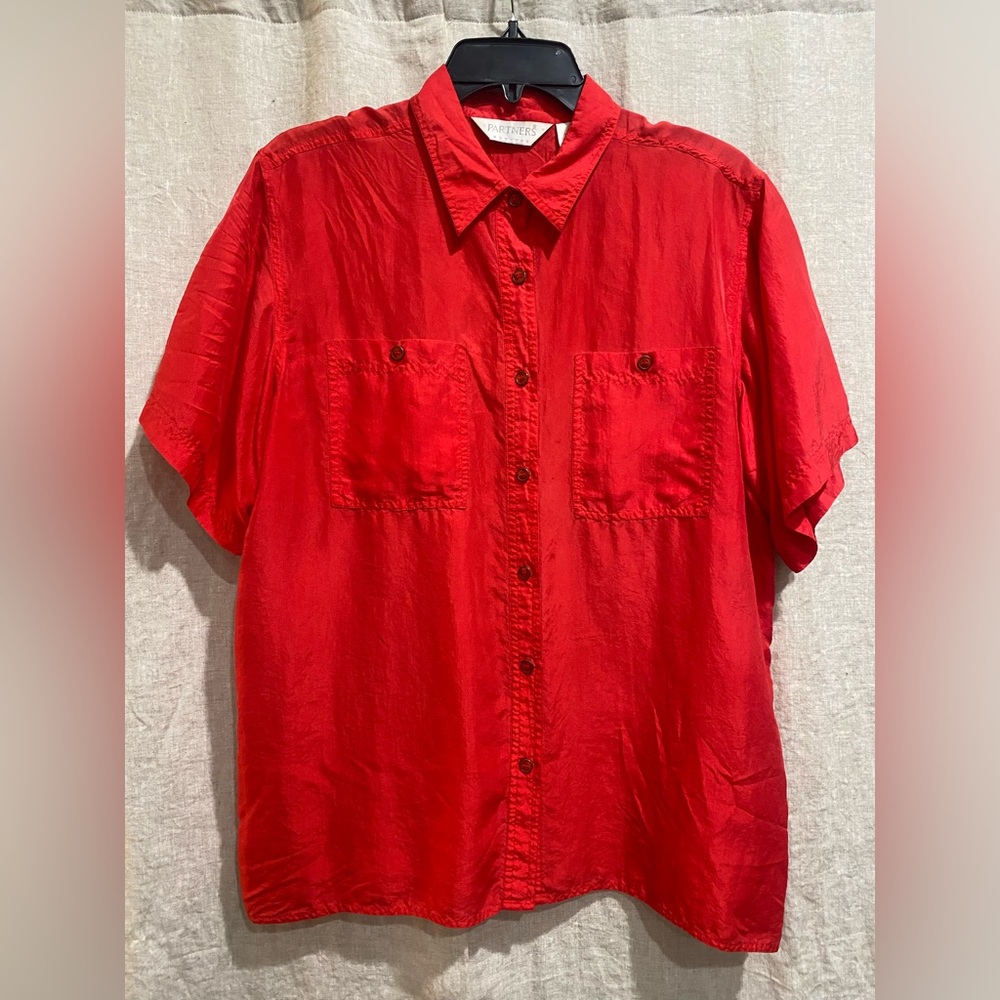 Red 100% Silk Button-Up Women’s Shirt